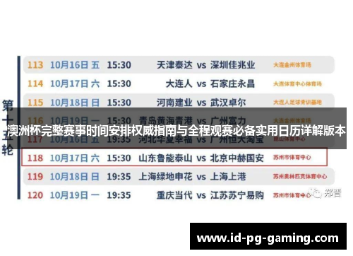 澳洲杯完整赛事时间安排权威指南与全程观赛必备实用日历详解版本